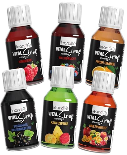 Lean:Life – Vital Sirup 100 ml - Frucht Mix Sirup - Himbeere, Johannisbeere, Multifrucht, Orange, Waldfrucht & Kaktus Feige - Getränkesirup zuckerfrei – mit Vitamin B12, B6, C, L Carnitin und Biotin