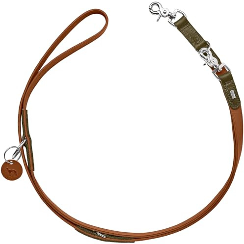 HUNTER Verstellbare Hundeführleine LEMVIG, Farbe: Cognac/Oliv, Leder, 3-Fach verstellbar, belastbar & strapazierfähig, komfortabel, elegant & trendig, Made in Germany, Größe: 15/200