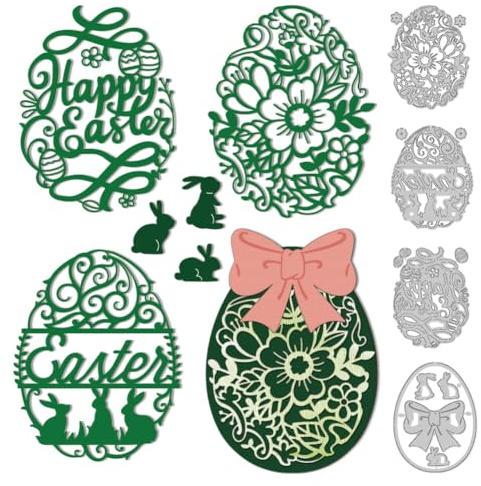 DELORIGIN Ostereier Stanzteile Für Die Kartenherstellung Stanzformen Aus Karbonstahl Mit Hasen Und Schleifenmotiv StanzenStanzschablonen Neuheiten 2025 Für Ostergeschenke Partys Grußfotos