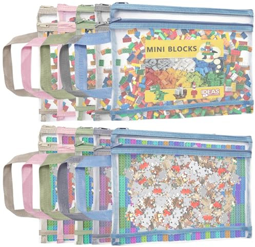 Lanswood 10 Pack Mesh Zipper Pouch Bags, Colored Double-Layer Toy Storage Bags with Zipper, Nylon Board Game Storage, Breathable See Puzzle Building Blocks Toy Storage Bag with Handle (A4)