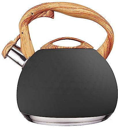 Bouilloire sifflante en acier inoxydable 304 de 3 l avec isolation automatique Hooter et interrupteur One Touch Convient à tous les types de plaques de cuisson Blanc/noir