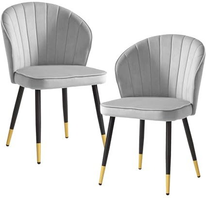 FineBuy Esszimmerstuhl 2er Set Samt Küchenstuhl mit Metallbeinen, Schalenstuhl Skandinavisches Design, Polsterstuhl mit Stoffbezug, Stuhl Gepolstert Grau