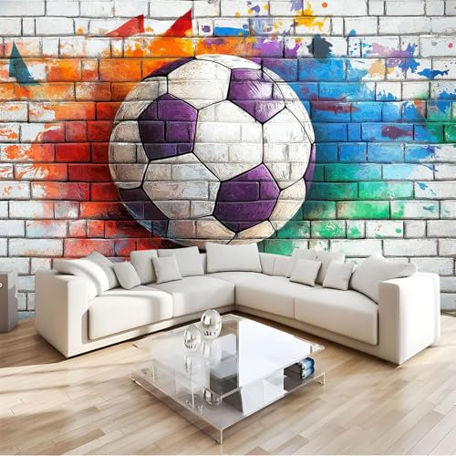 MIATCENRT Photo Wallpaper Graffiti Football Wall Mural, Abstract Art Silk Cloth Wallpaper Photo 3D Pattern Wall Art Home Room Poster Decoration, for Kids Boys Girls 250X175Cm (Wxh)