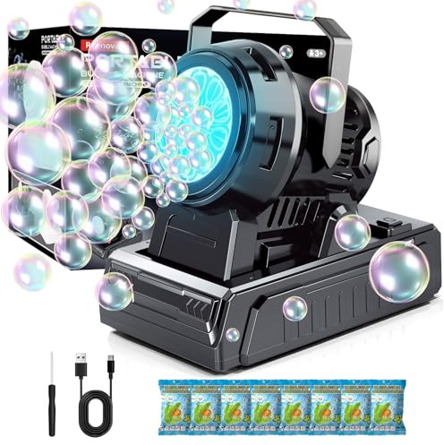 Tecnock Plug in Automatic Bubble Machine 3 Charging Methods Leak Proof Bubble Blower 20000+ Big Bubbles Per Min Portable 10 Holes Bubbles Maker for Outdoor Wedding Birthday Party