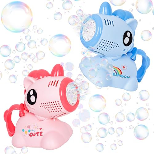 Risingor Seifenblasenmaschine, Einhorn Seifenblasenpistole für Kinder, Seifenblasen Pistole mit 5 Seifenblasen Flüssigkeit, Einhorn Seifenblas Spielzeug mit Licht Bubble Machine, Blau