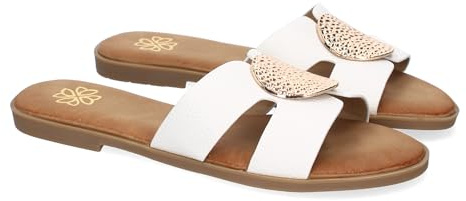 shoes&blues.es 92059 Sandalia Planas de Mujer, Comodas y Elegantes con Diseno Moderno con Adorno en la Pala, Ideales para Primavera-Verano. Blanco Talla 38