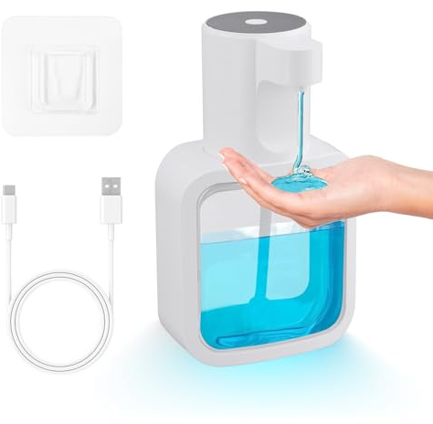 Automatic Soap Dispenser, 16.91 oz/500 ml, Foam Dispenser, Electric Soap Dispenser with Sensor, Rechargeable Soap Dispenser, Wall Mounted for Bathroom, Kitchen, 3-Stage Adjustable Liquid (White)