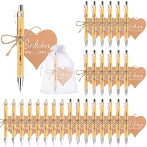 Zidoley 30 Stück Gastgeschenke Hochzeit Holz Kugelschreiber Schön Das du da Bist Gastgeschenke Geburtstag Druckkugelschreiber Geschenkset für Hochzeit Kommunion Taufe Geburtstag Geschenk (Schwarz)
