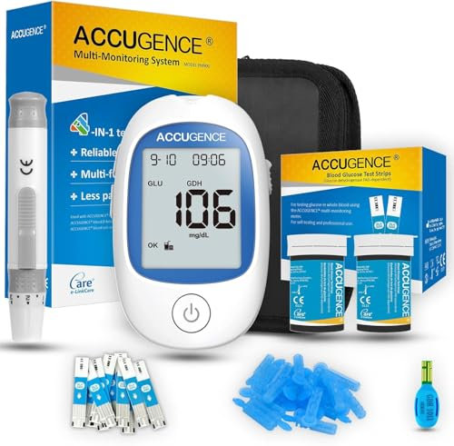 ACCUGENCE 3 en 1 Medidor Multifunción. Glucosa, Ácido úrico, Cetona Medidor, Con 50 x Tiras de Prueba de Glucosa y lancetas. 5 segundos obtener resultados