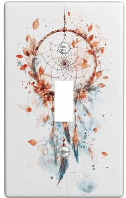 Dreamy Catcher Light Switch Cover Plates/Outlet Covers, Bohemian Orange and Aqua Paint Splatters, Thermoplastic Wall Plates, Standard Size Single Toggle