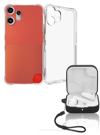 2-in-1-Schutzset: TPU-Schüthülle für Nothing CMF Phone 2 Pro, Silikon Schüthülle CMF Buds 2 Wireless Earbuds - staubdicht, stoßfest, mit Umhängeband, Schwarz