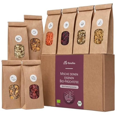 Tee Selber Mischen Set Geschenk mit Früchtetee - BIO Früchtetee Geschenkset | mit 8 leckeren Früchten zum DIY Teemischung Selber Machen