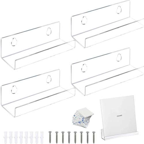 Yotlein 4pcs CD Montato a Parete Dischi in Vinile Porta vinili da Parete Porta Album in Acrilico per esporre l'ascolto Quotidiano di, per Dischi, Foto Album e Collezioni