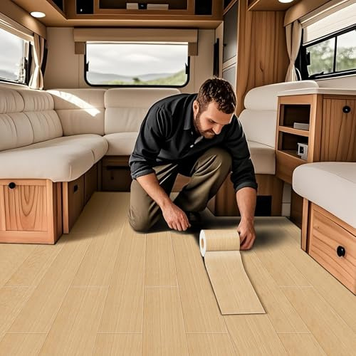 VFGFDJNDFX Wasserfest Vinylboden Selbstklebend Für Wohnwagenpolster Holzoptik Abriebfester PVC Bodenbelag Meterware Für Wohnmobil Camper (Ahorn,30 * 500cm)
