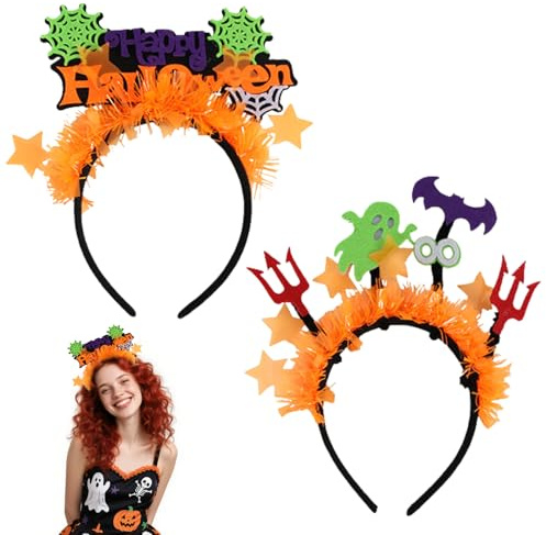 BinXiaoQin Halloween Kopfschmuck Halloween Stirnband Fluoreszierende Spinnennetz und Buchstaben Haarschleife Hexen Haarreif für Fasching Karneval Motto Party Geist Gespenst KostüM AccessoiresHexen