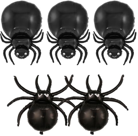 LONZIKP 5 pezzi palloncini a ragno per Halloween, grandi ragni in alluminio, per bambini, Halloween, compleanni, feste, decorazioni indoor e outdoor (grandi, due modelli)