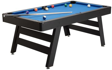 Billardtisch Miami 5ft. Kleiner kompakter Poolbillard für Kinder und Erwachsene, preiswerter Tischbillard 185x105cm 50kg mit geräuscharmen Einfalltaschen, inkl. Zubehör (Schwarz)