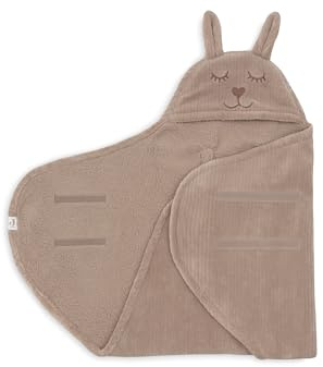Jollein Einschlagdecke Baby Bunny – Cloudy Rib – Milky Coffee – Mit Kapuze & Klettverschluss – Kuscheliges Teddyfleece – Geeignet Für 3- und 5-Punkt Gurte – Für Babyschale und Kinderwagen