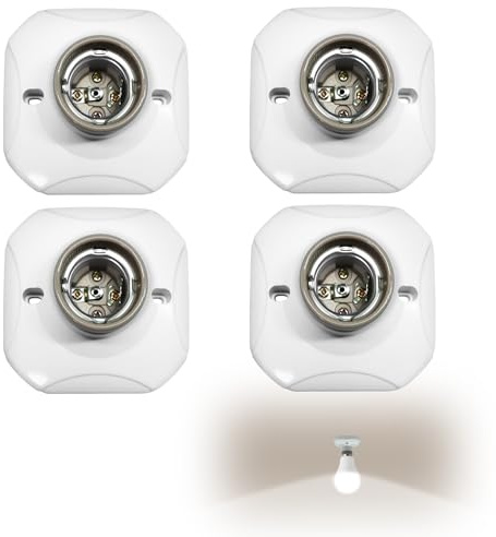 4Pcs Douille Plafond E27 à Visser, AC 220V Support E27 vers E14 pour Ampoule LED Base Plastique de Lampe Murale pour Garage Atelier Couloir Chambre Cuisines (Blanc)