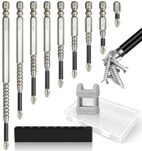 9 Embout Visseuse en Acier Allié S2 Embouts K5 Magnetic Embouts Cruciformes Antidérapants K5 (25/50/65/70/75/90/100/120/150mm) Manche Hexagonal pour Perceuse Manuelle et Sans Fil Porte Embout Visseuse