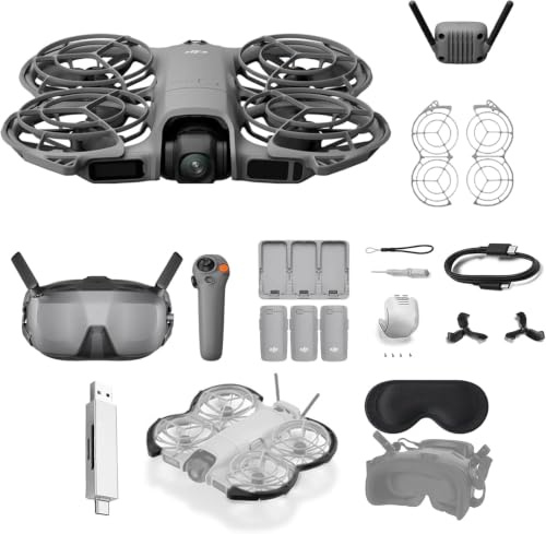 DJI Pack Neo 2 Motion Vuela Más con RC Motion 3 y Goggles N3, transmisión estable con transceptor digital, dron 4K para principiantes, vuelo FPV, 3 baterías y enchufe europeo