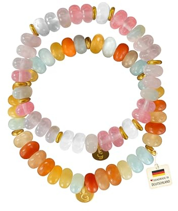 happymaker - Perlenarmbänder bunt Damen mit echten Edelsteinen, Armband Set, Schmuckschachtel, handgefertigt in Deutschland