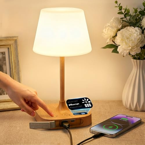 Dimmable Touch Bedside Lamps,Rechargeable Table Lamp with USB Charging Port
