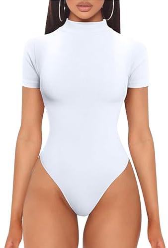 HTTDSLF Body Femme Blanc T-shirts Bodysuit Body à Manches Courtes pour Femme, Bodysuit Élégant à Col Rond, Hauts Sexy pour Sportbody