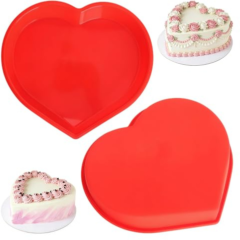 JYYWTSI 2 moldes de silicona con forma de corazón, 23 cm, de silicona, antiadherente, de silicona, para tartas de corazón, creaciones, pudín y queso