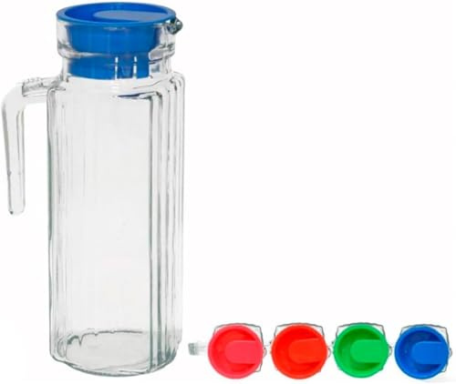 Jarra de Agua de Cristal con Tapa, Diseño Elegante, Ideal para Nevera, Diferentes Medidas (1 Litro colores)