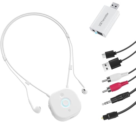 RETRADEKING Écouteurs à Tour de Cou avec Contrôle Indépendant G/D, Grands Boutons, AptX Faible Latence, Casque TV sans Fil, Plug and Play pour Téléviseurs Compatibilité Optique/AUX/RCA/USB