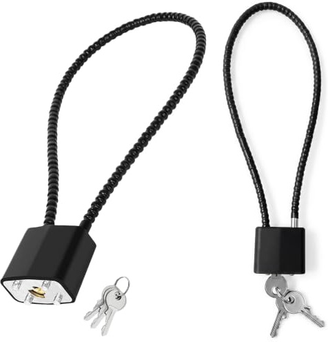 Flexible Cable Padlock 2 Pack - 38cm Steel Lock for Wheelie Bin and Gym | Zinc Alloy Lock Cylinder - 0.5cm Thick Plastic Coated Shackle - Weather-Resistant Black Finish - For Gates and Cabinets