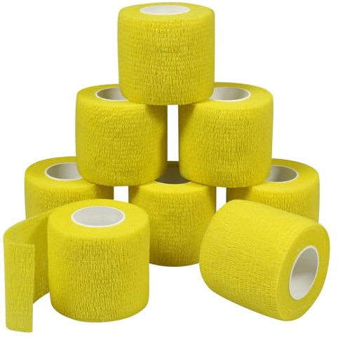 Selbstklebender Verband 8 Rollen Verbandsmaterial Pflaster Rolle 5cmx4.5m | Elastische Binde Bandage Fixierbinde Haftbandage Selbstklebend für Sport und Erste Hilfe Vet Wrap Hund Pferde Gelb