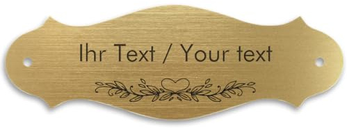 Personalisiertes Klingelschild mit Gravur aus Acryl in Messing-Optik - 250 x 92 mm, geschwungen, gold-metallic - Türschild, Namensschild
