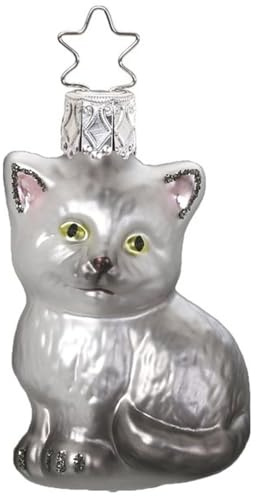 Christbaumschmuck Glas 6.5cm Katze mundgeblasen handbemalt Haustiere Weihnachtskugeln grau