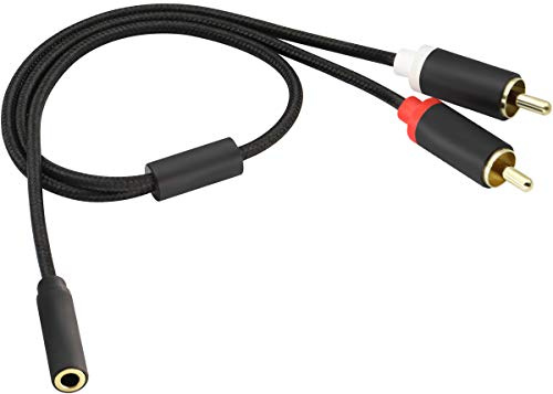 AAOTOKK 3,5 mm Femelle vers 2 RCA Mâle Audio Stéréo Adaptateur Câble Répartiteur AUX RCA Y en Nylon Tressé pour Smartphones,MP3,Tablettes,Haut-Parleurs,TVHD(0,4 M/1,3 pi-Noir)