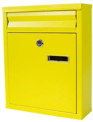 KONGY Briefkasten, Abschließbar Wandmontage Gelb Briefkasten Wetterfest Verzinktes Blech Amerikanisch Briefkasten Letterbox