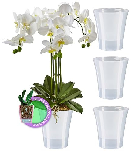 Santino 4er-Set Orchideentopf transparent mit selbstbewässerndem Dochtsystem - D 15 cm - Transparent - 2 L