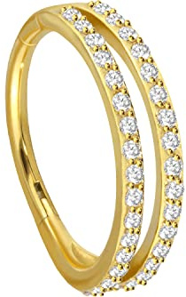 PIERCINGLINE Segmentring Clicker Chirurgenstahl | 2 RINGE + KRISTALLE | Piercing Ohr Helix Lippe | Farb & Größenauswahl