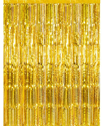 CHRORINE 6.5ft Gold Foil Fringe Tinsel Curtain Party Backdrop Curtain for Gold Party Princess Party New Year's Eve Party Christmas decorations 16th 30th 40th 50th Birthday Party Decorations