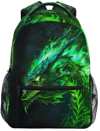 xigua Grön eld drake ryggsäckar högskola skolväska axel vardagsresa dagväska vandring camping, a, 16x11.4x6.9in