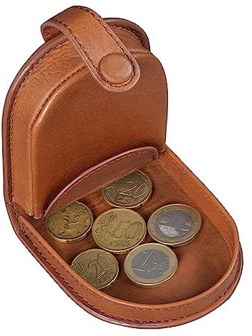Benthill Kleine Münzbörse Leder | Lederbörse für Münzen | Echt Leder Kleingeldschütte für Münzen | Wiener-Schachtel | Schüttelbörse, Farbe:Braun