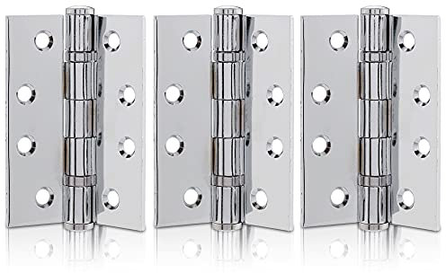 XFORT 4 inch (100mm) Polished Chrome Ball Bearing Hinges, Steel Door Hinge for Wooden Doors (1.5 Pairs)