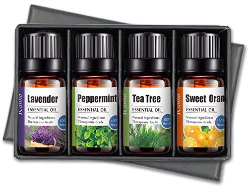 Bio Ätherische Öle 4-er Set - Entspannung und Wohlbefinden aus der Natur | Lavendel, Pfefferminz, Teebaum, Süße Orange | 100% Naturrein | Für Aromatherapie, Aromadiffuser, Massage und Badezusatz