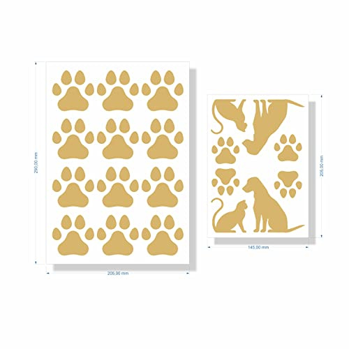 beihaasnatuerlich® 18er Set Hunde Pfoten + Katze Silhouette, wasserfeste Aufkleber Hundepfoten, Pfötchen, Sticker für Auto, Motorrad, Wohnwagen, Wand, Laptop, Möbel