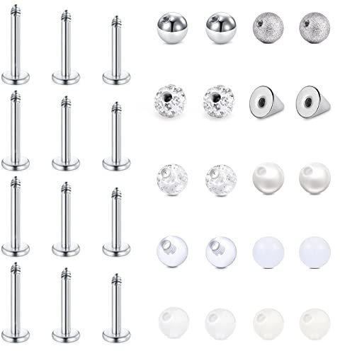 Funseedrr Piercing Stecker für Lippenpiercing - Labret, Helix, Tragus - Chirurgenstahl Acryl 16G 6/8/10mm Piercing Stab Kugel