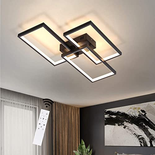 CBJKTX LED Deckenlampe Dimmbar Deckenleuchte - Schwarz Modern Wohnzimmerlampe mit Fernbedienung 63W aus Metall Design Schlafzimmerlampe für Wohnzimmer Schlafzimmer Flur Esszimmer Arbeitszimmer Büro