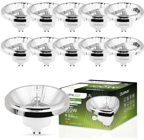 Lumiled LED-Leuchtmittel 10er Set ES111 GU10 Fassung Spannung 230V 15W (Entspricht 100 Watt) Neutralweiß 4000K 24 Grad Abstrahlwinkel Silber 1521 Lumen Ra>80 Aluminium PC
