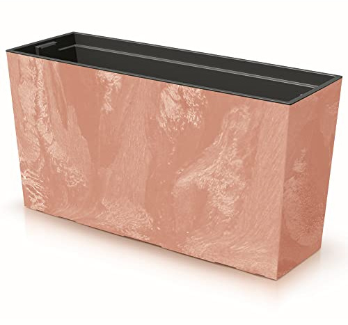 Blumenkasten mit Pflanzeinsatz Kunststoff 77x40 cm Terrakotta Beton Struktur große Größe mit 2 Stabilisatoren UV beständig Balkonkasten Innen/Außenbereiche