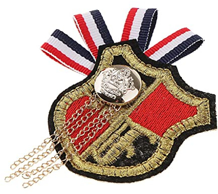 Jojomis Broche funky ruban rouge bleu marine brodé broche avec badge, Non disponible Produit conforme à la description.